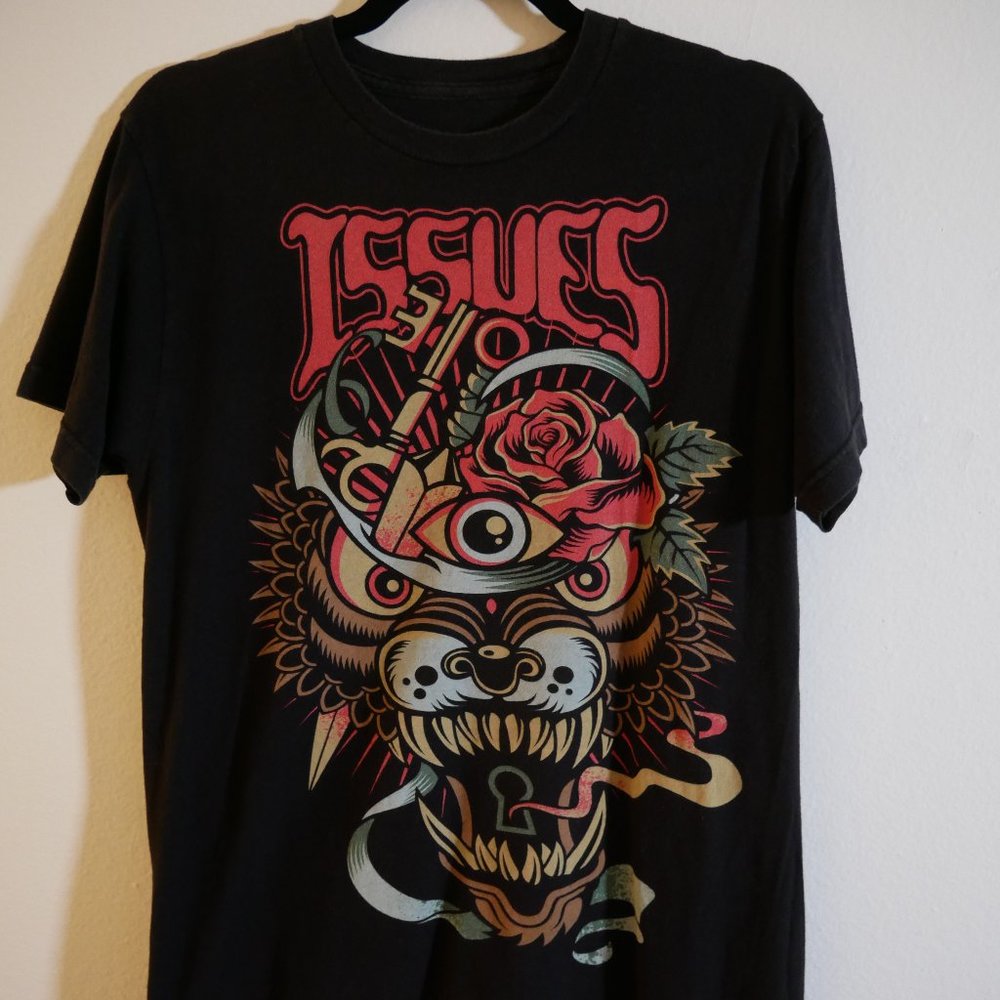 "ISSUES" WOLF TRADITIONAL TATTOO ARTIST GRAPHIC MEDIUM BLACK COTTON T SHIRT